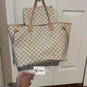 Louis Vuitton Cream and Tan Checkered Tote